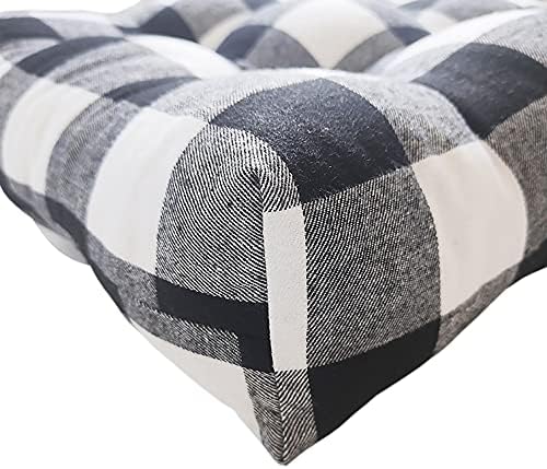 Almofada de cadeira Xuanmuque Pontas de assento verificadas com gravatas para não deslizar espessura extra macia cadeira de cadeira almofada de almofada búfalo almofada de assento xadrez preto e branco Conjunto de 4