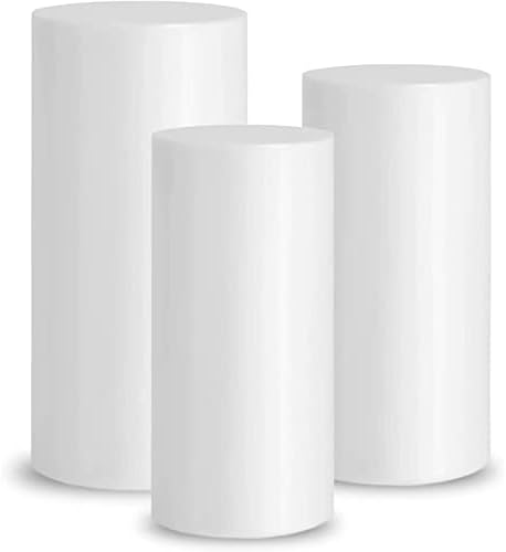 LLDDP Pedestal de cilindro branco Stands, 3 Pack Cylinder Pedestal Display Stands para decoração de aniversário do casamento de festa