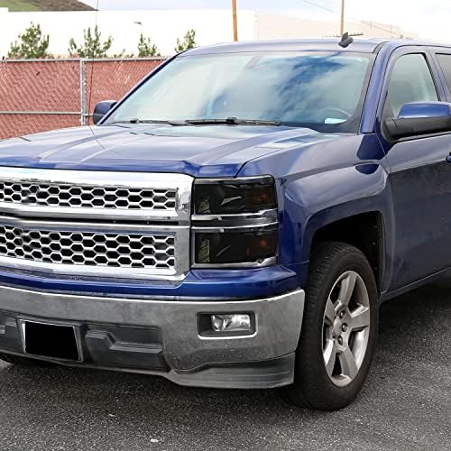 Spec-d Tuning Black Clear Fartes compatíveis com Chevy Silverado 1500 2014-2015 L+R Par de lâmpada da luz da cabeça da cabeça