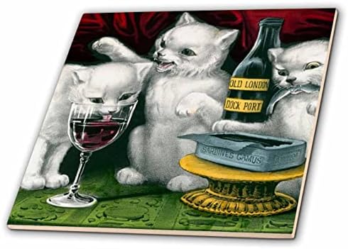 Imagem 3drose de pintura de três gatos bêbados bebendo álcool - telhas
