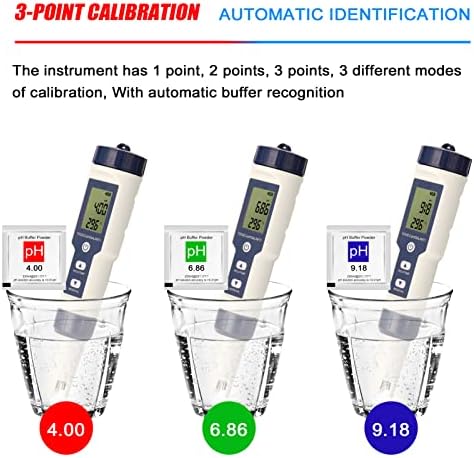 Testador de qualidade da água, geevorks 5 em 1 ph/ec/tds/salinidade/termômetro Testador multifuncional digital com 3 pós de tampão de pH