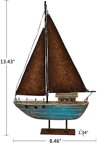 Grace Home Home Mini Modelo de barco de vela de madeira, Rustic Wood Boat Ornamento de mesa de mesa Mantel Decoração