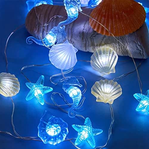 Tema do oceano, luzes de cordas do mar na praia, tartaruga marinha marinho de marinho marinho de cavalo marinho de marinho gigante, plug in ou USB, 16,4ft 50 LEDs ， Controle remoto