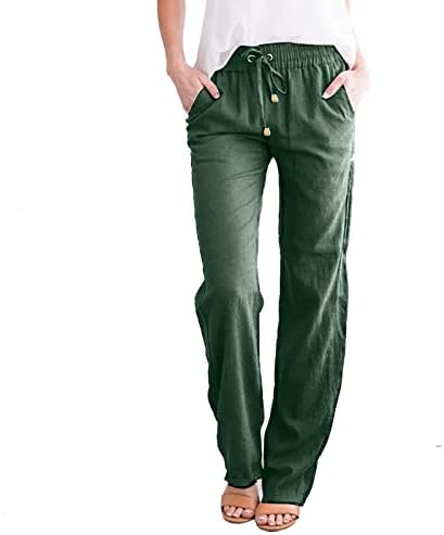 Etkia Plus Tamanho das calças de linho retas de pernas altas calças de linhas de linhas de linhas de linhas de linhas de linhas