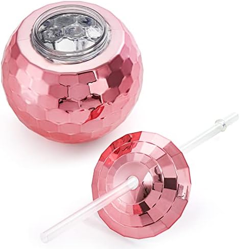 Nicunom 6 pacote de bola de discoteca com tampas e canudos, 19 oz rosa ouro rosa rosa bola tumbler disco flash bola copo de bola