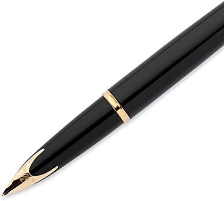 Waterman Carène Deluxe caneta -tinteiro, preto brilhante e prata com clipe de ouro de 23k, ponta fina com cartucho de tinta azul,