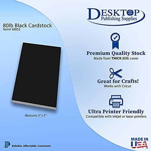 Cartões de índice preto preto - estoque de capa de 80 lb grosso - cartolina de 3 x 5 - 50 pacote