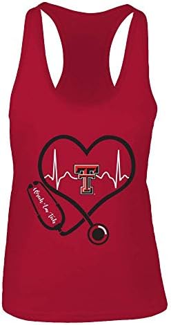 FanPrint Texas Tech Red Red Raiders Top Top - Enfermeira - Heart StoScope Heartbeat