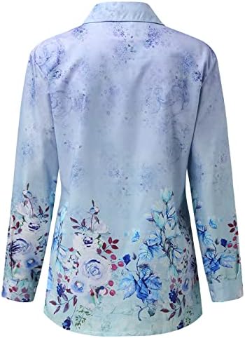 Camisa de flanela miashui gradiente feminino camisetas estampadas florais de manga longa botão de lapela para baixo camisa
