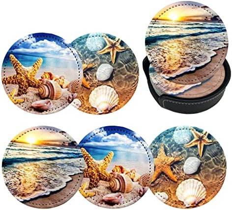 Coasters de praia para bebidas com montanhas -russas de couro de 6 para mesa de café