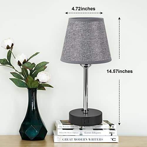 Focondot Grey Touch Touch Table Lamps Conjunto de 2 bulbos incluídos, lâmpada de quarto de mesa com portas USB A+C e carregamento