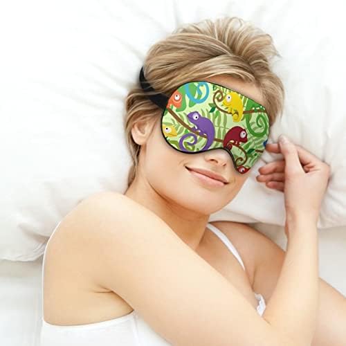 Máscara ocular de camaleões tropicais coloridos com alça ajustável para homens e mulheres noite de viagem para dormir uma soneca