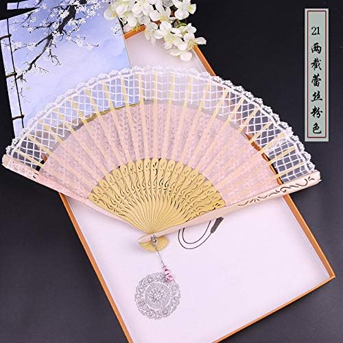 Ventilador dobrável, dobrando ventilador de mão chinesa retro lotus flor handheld fã de seda de seda com molduras de bambu fã