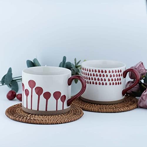 Caneca de café cerâmica de fuscript, caneca de café grande-15 oz, padrão de flor de estilo simples com alça, original