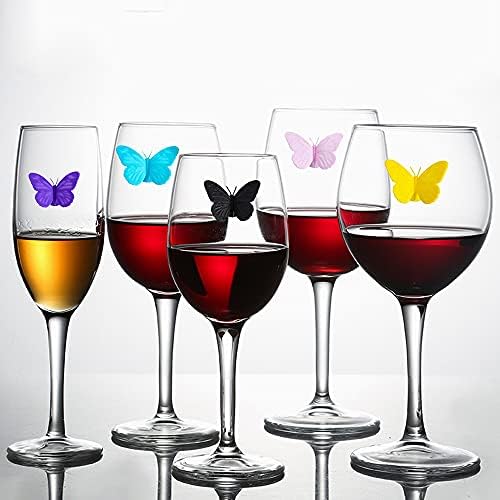 Butterfly Wine Glass Charms Wine Markers Silicone Drink Concândulas de garrafa de vidro com sucção Copo 12 Set Tags Sticks para festas de jantar de degustação de vinhos Vinho Presente 3d Butterfly Wine Charms