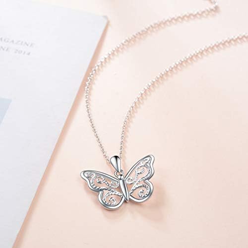Filigree Butterfly Pingente Colar para mulheres 925 Sterling Silver Blue simulado Opal Butterfly Jewelry Gift for Women adolescente