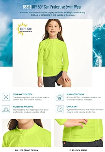 TSLA Boy's e Girl's Long Slave Zipper Rash Guard, UPF 50+ UV/Proteção Sun Camisas de natação, Top de maiô de água seca rápida