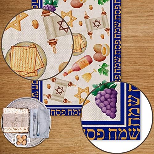 Vohado Linen Linen Passover Table Runner Jewish Holiday Party Mantle Fireplace Dining Room Kitchen Home Decoration