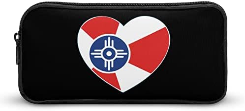 Wichita Flag Heart Impresso Lápis Caixa de capa Pen saco de bolsa Caixa de papelaria Bolsa de armazenamento organizador