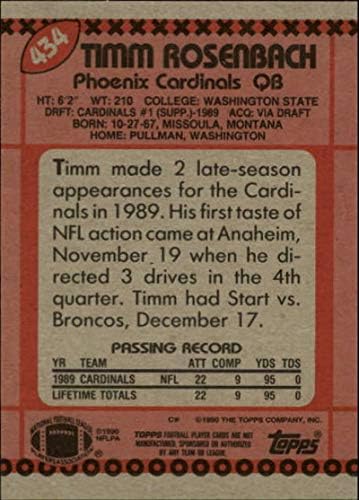 1990 Topps 434 Timm Rosenbach Cardinals UER NFL Futebol Card NM-MT