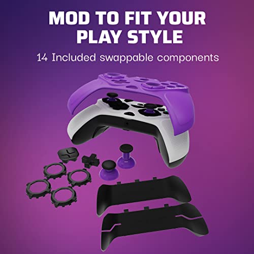 Victrix Gambit World World mais rápido controlador Xbox, elite eSports Design com thumbsticks Pro Swappable Pro, pás personalizadas, placa frontal branca / roxa trocável para Xbox One, Série X / S, PC