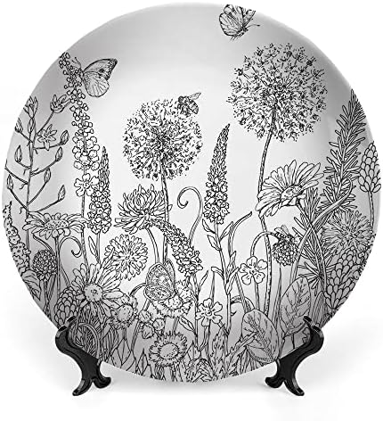 Placas de cerâmica Ligutars, pratos de cerâmica decorativa floral, jardim de estilo desenhado à mão com várias polegadas, para