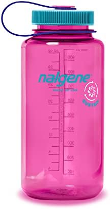 Nalgene Sustain Tritan BPA BRAFE DE ÁGUA SEM FEITO com material derivado de 50% de resíduos plásticos, 32 oz, boca larga, magenta elétrica e sipper fácil