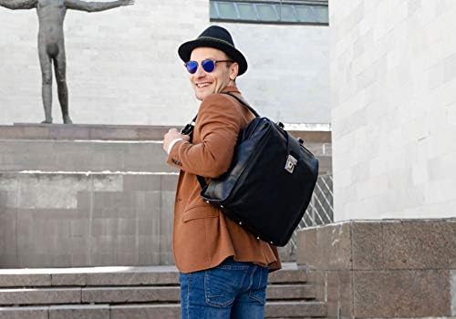 Mochila de couro de resistência ao tempo para homens e mulheres - mochila preta de negócios - bolsa de laptop - mochila