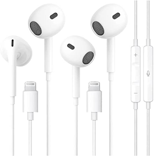2 Pacote Earbuds da Apple, fones de ouvido para iPhone com conector de raios [Apple MFI Certified] Microfone e controle de