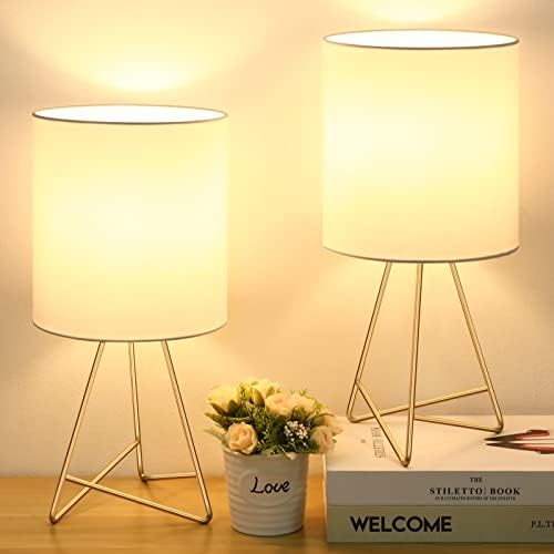 Beslowe Lampes de mesa de cabeceira Conjunto de 2, lâmpada de mesa de cabeceira pequena para quarto, lâmpadas modernas de