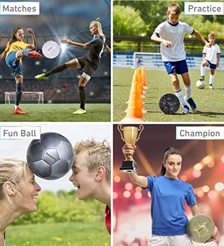 Bolas de futebol iridescentes de barocidade Conjunto de 4 - Bola de fósforo oficial com padrão hexadecimal refletivo, bolas de futebol esportivo para jogos e treinos internos e externos