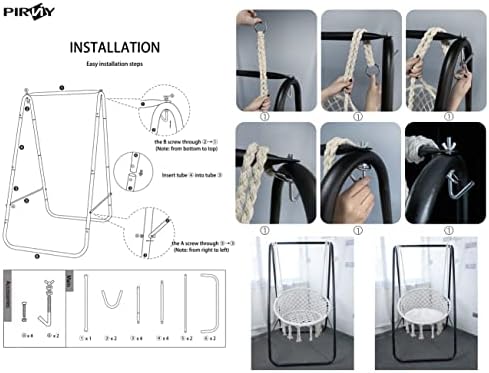 Cadeira de rede pirny com suporte ， Macrame grande rede com suporte incluído, cadeira de rede pesada com corda de algodão pendurada