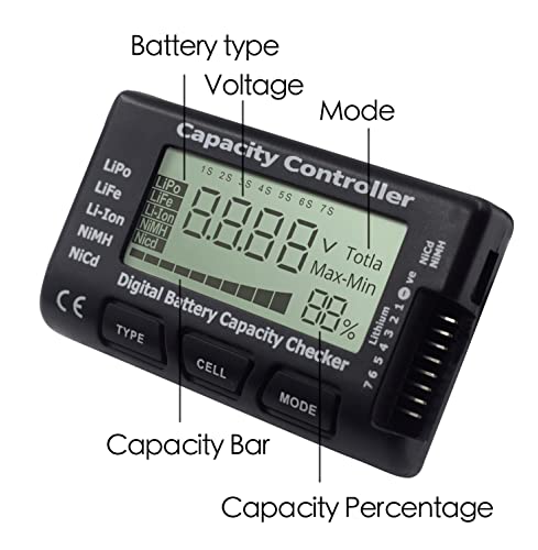 Goldby RC Cellmeter 7 Testador de tensão do controlador de bateria digital de bateria para testador de tensão para lipo/vida/li-íon/nimh/nicd bateria