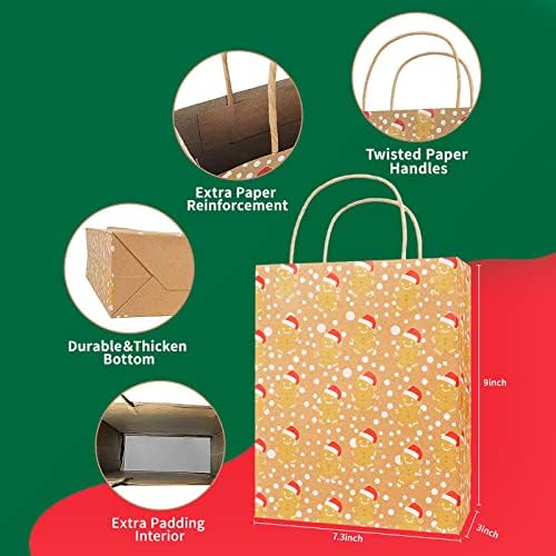 Covacure 24 PCs sacolas de presente de Natal - 6 estilos sacos de presente em massa com alças, sacolas de papel reutilizáveis,