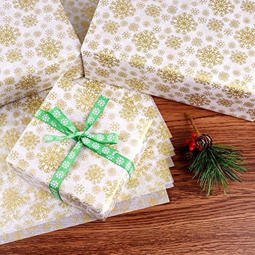 Miahart 60 Gold Christmas Christmas Snowflake Folhas de papel 50x35cm Papel de embrulho de Natal para DIY e sacos de presente artesanal Decorações