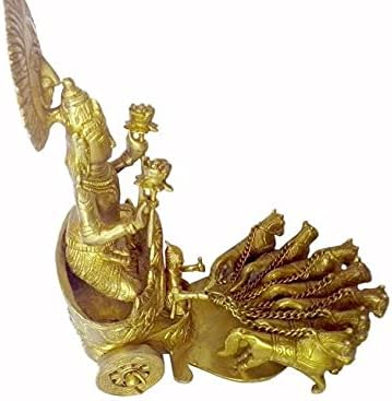 Bharat Haat Brass estátua de Great Lord Surya Rath com trabalho de escultura de acabamento fino em metal de metal de metal indiano meticulosamente artesanal por artesãos da Índia BH00077