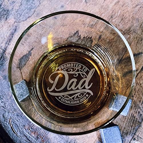 Htdesigns promovido a papai estabelecida 2023 Whisky Glass - Glass Single - Bourbon ou uísque antiquado - Presente do Dia dos Namorados - Glass de uísque de bourbon gravado no fundo