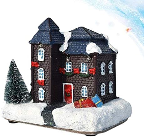 Resina cenas de Natal Casas de vila lideradas Cabines de cabine brilhante Modelo colecionável para ornamentos de natal de férias decoração