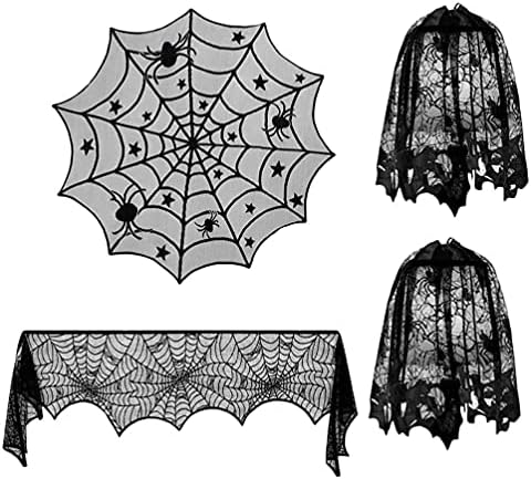 Doitool 4pcs Halloween Spider Spider Decorations, decoração de Halloween Spiderweb de renda preta, incluindo lenço de lareira
