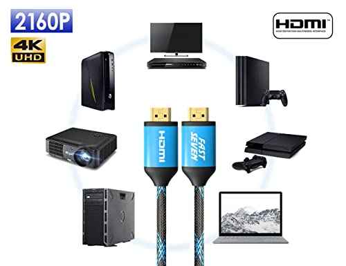 Fastseven 4K Cabo HDMI 3 pés 1 pacote, cabo HDMI de alta velocidade 2.0, conectores de ouro, 4k @60Hz, UHD, 2160p, 1080p, arco,