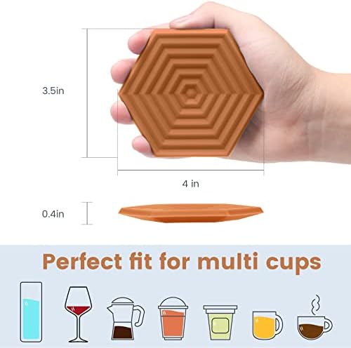 Coasters de silicone Homkula para bebidas-montanhas-russas para mesa de café, montanhas-russas para mesa de madeira, 10 mm de espessura, resistente a manchas, não absorventes, lava-louças seguras, hexágono, conjunto de 6