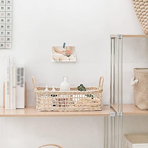 Acessórios de armazenamento de cozinha de aloncezwj cesta de armazenamento de vime, cesta de alça oca de vime branco, cesta de pão