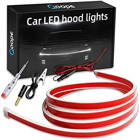 Qoope Car capuz Light LED tira branca 70 polegadas Luzes flexíveis de tira de carro LED 12V Dinâmica de luz diurna à prova d'água para carro, SUV, caminhão