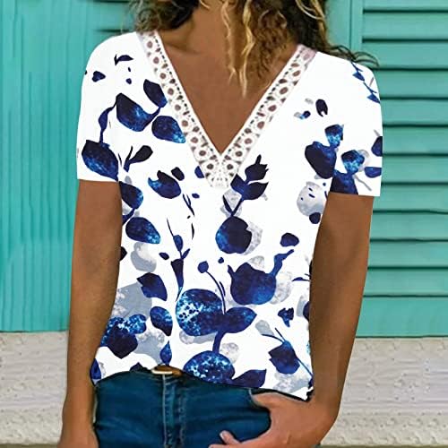 Ladies v pescoço de pescoço algodão Floral Floral Blush Camiseta para meninas adolescentes de verão outono wq wq