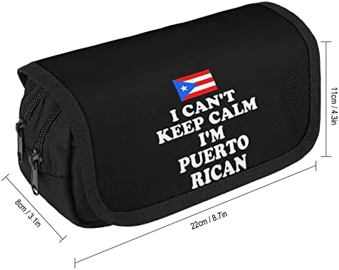 Não consigo manter a calma, estou porto -riquenho capa dupla zip caneta saco de grande capacidade Pen saco de papelaria para o escritório em casa