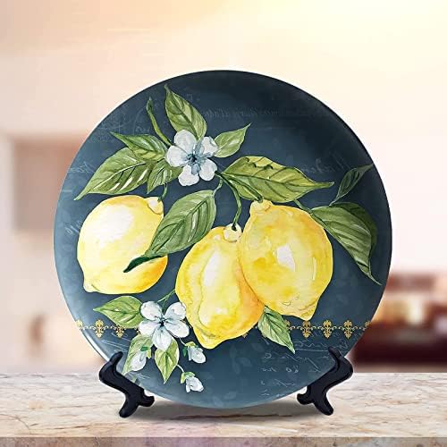 Kasen graciosa placa de limão amarelo Placa decorativa de pintura de arte de cerâmica Placa de exibição de ornamento
