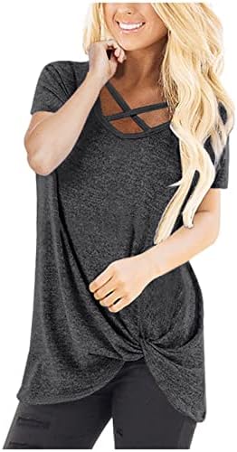 Camisa superior para mulheres outono de verão de manga curta 2023 vneck algodão solto ajuste relaxado bandagem de bandagem básica L5 L5