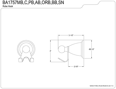 Kingston Brass BA1757pb Heritage Robe Hook, Brass polido, 3-1/2 polegadas