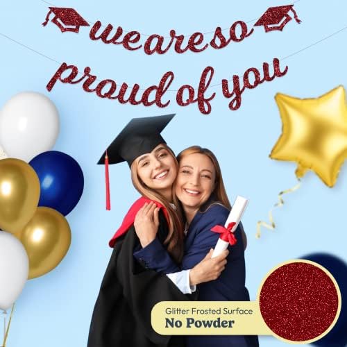 Banner de graduação da Câmara dos Partidos 2023 Estamos muito orgulhosos de você - 6 pés | Red Glitter Parabéns Banner por Decorações