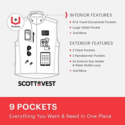 Scottevest 101 Vest for Men - 9 bolsos escondidos - repelente de água para viagens e mais